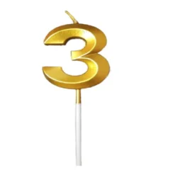 3 Number golden color cake candles